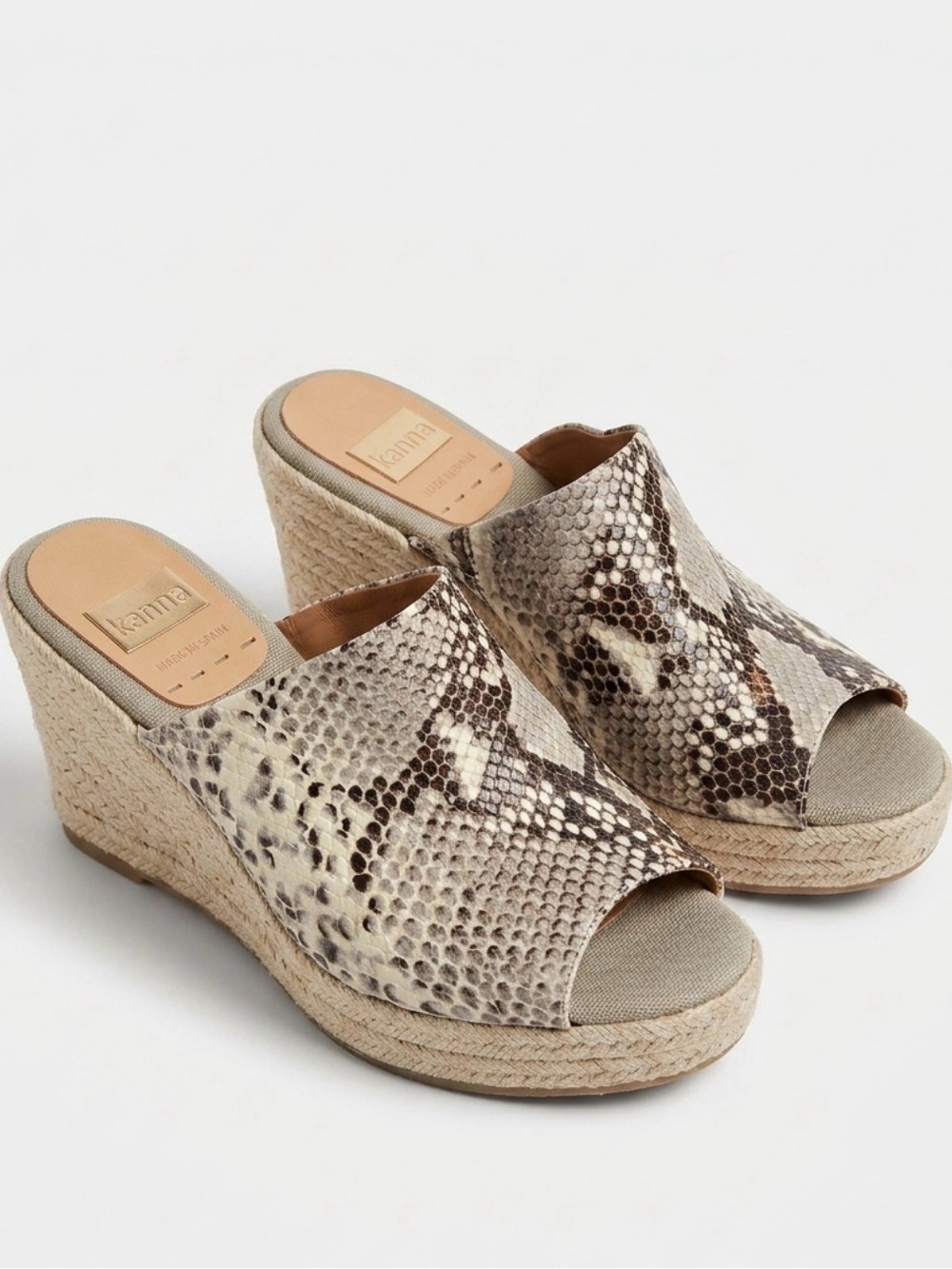 KANNA Gray Marmo Snake Print Leather Espadrille Wedge Sandals Sz 9 Made  Spain